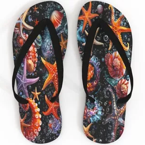 Sensational Sea Life Flip Flops, Sandals, Starfish Bubbles Ocean Marine Aquatic - Picture 1 of 6