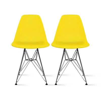 Juego de 2 sillas de plástico modernas con base de alambre Eiffel de diseño sin brazos Foto 1 de 4