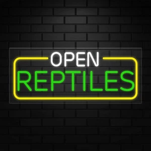 Open Reptiles Neon Sign for Retail Displays | LED Flex Neon | 32"W x 13"H x 1"D - Picture 1 of 5