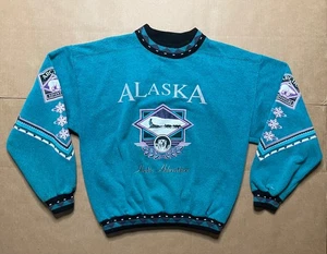 Felpa girocollo blu vintage Alaska Arctic Adventure uomo M made in USA - Foto 1 di 7