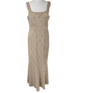 Ignite Evenings Sparkling Sequin Lace Overlay Formal Gown Sz 8 Taupe Sleeveless - Picture 1 of 8