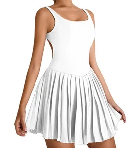 Womens Square Neck Tennis Dress Pleated Sleeveless Built in Shorts Golf4561 - Picture 1 of 19