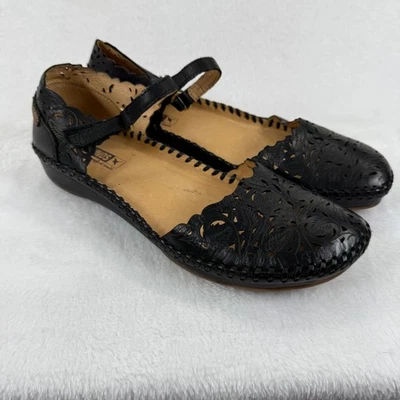 Pikolinos Leather Mary Jane Ballet Flats Laser Cut Black Women's Shoes 39 US 8.5 - Image 1 of 4