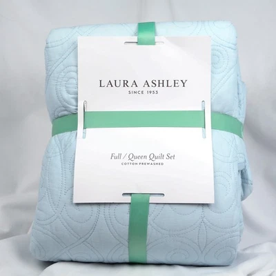 NEW [3 PIECE SET] Full/Queen Laura Ashley Felicity Breeze Blue Quilt + 2 Shams - Image 1 of 4