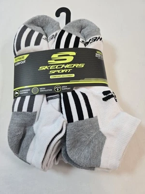 Calcetines deportivos Sketchers corte bajo 6 pares de zapatos a rayas blancas/negras para hombre talla 8-12 nuevos Foto 1 de 4