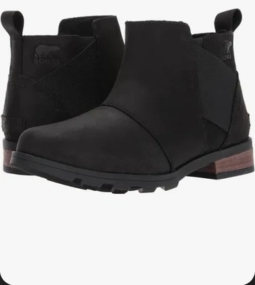 Sorel Emelie Chelsea Boots Women's 6 Black Leather Waterproof Ankle Booties New - Image 1 of 4