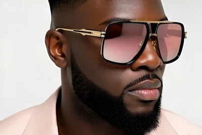 Designer Oversized Square Pilot Sunglasses Metal Bar Retro Men Women Fashion New - Image 1 of 4