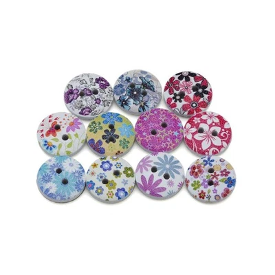 50pcs Floral Print Wood Buttons, for Sewing, Scrapbooking & DIY Decor 15mm - Image 1 of 4