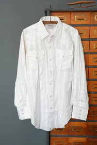 Vintage H Bar C Ranchwear Shirt Mens Large Western Pearl Snap 80s White lace - Picture 1 of 11