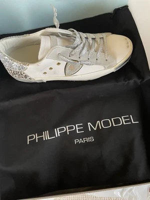 Philippe модель кроссовок женщин 8 Veau Leo блестящий белый Argent новый с Ярлыками - Изображение 1 из 4