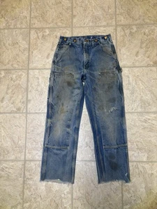 Vintage Carhartt B07 DNM 28x29 Kenna Distressed Double Knee Denim Pants  - Picture 1 of 8