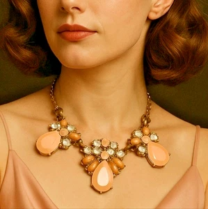 Vintage 80's Gold Tone Crystals Statement Necklace - Picture 1 of 8