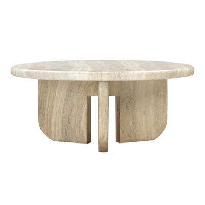 Patrizia Concrete Round Coffee Table Modern Indoor/Outdoor Accent Travertine - Image 1 of 4