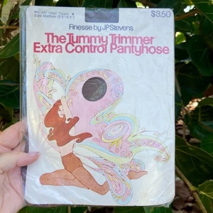 NOS Vintage 70s Finesse The Tummy Trimmer Extra Control Pantyhose Taupe M New - Picture 1 of 4