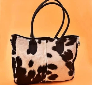 Borsa a mano in vera pelle di mucca pelliccia con capelli western chic tote bag grande - Foto 1 di 4