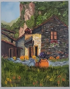VTG OIL PAINTING BY R WALKER 10"×8" - Bild 1 von 3