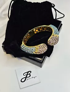 Joan Boyce purple crystal rhinestone bracelet hinged clamper rose gold JB - Picture 1 of 9