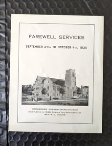 1936 Farewell Services Stoneboro Presbyterian Church PA Program Rev RC Douds - Imagen 1 de 5
