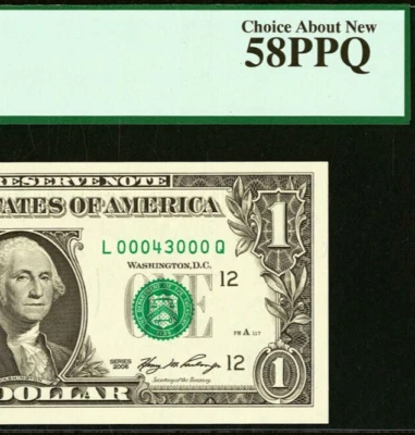 2006 $1 Federal Reserve Note PCGS 58PPQ Birthday Low Serial Number 00043000 - Image 1 of 3