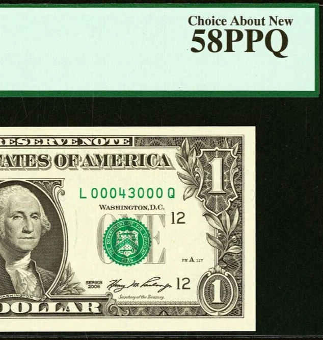 2006 $1 Federal Reserve Note PCGS 58PPQ Birthday Low Serial Number 00043000 - Image 1 of 3