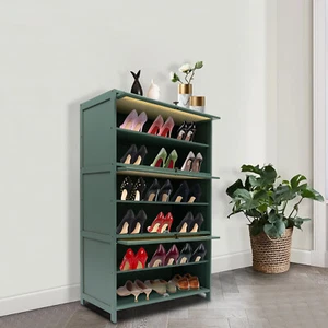 Gabinete organizador de almacenamiento de piso de zapatos de bambú verde de 7 niveles - Imagen 1 de 22