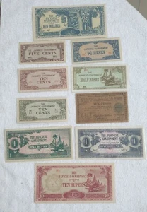 Scarce Rare Genuine Vintage 1942 Malaya Philippines WWII Banknote Set of 10 XF+ - Picture 1 of 2
