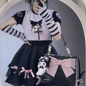 Kawaii Kuromi Girls Sweater Short Sleeve Slim With Half Sleeves lolita JK Tshirt - Picture 1 of 17
