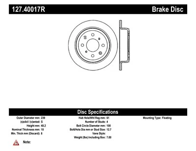 StopTech Rear Right Disc Brake Rotor for 88-01 Honda Prelude Accord CRX / Acura - Image 1 of 3