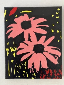 Pintura original Pink Bonity Flowers Warhol arte pop 8x10 sobre lienzo Tennessee - Imagen 1 de 4