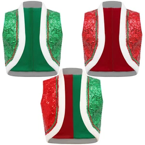 UK Boys Girls Christmas Shiny Sequins Waistcoat Party Elf Vest Cosplay Dress Up - Picture 1 of 26