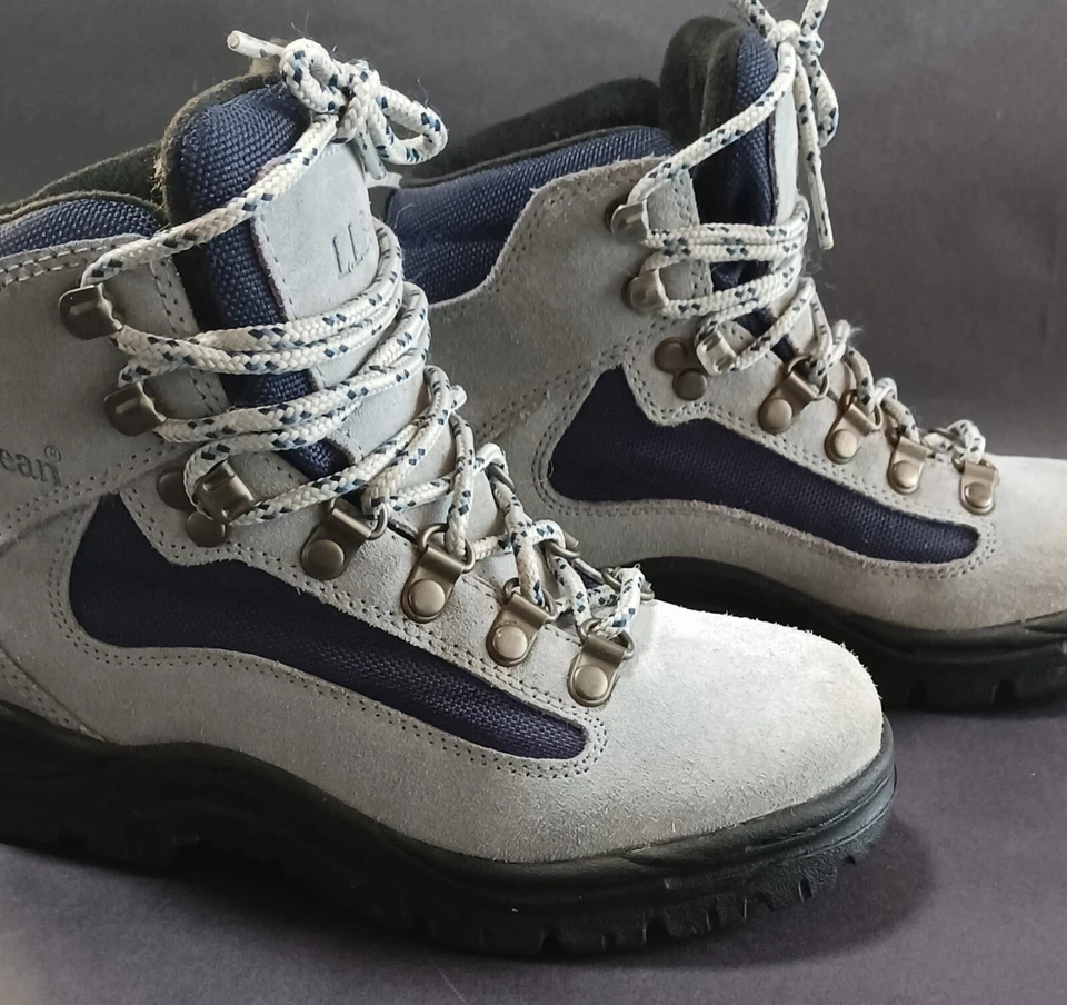 Botas de Senderismo Impermeables LL Bean de Colección Goretex Gamuza Cuero Gris Azul Juvenil talla 3 Foto 1 de 4