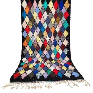 Handmade Vintage Moroccan Rug 6'x3' Vibrant Diamond Pattern Unique Fringe Carpet - Picture 1 of 24