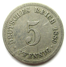 Cesarstwo Niemieckie 5 fenigów 1889 Znak A: "A" - Berlin