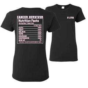 Camiseta deportiva gráfica para mujeres sobrevivientes de cáncer de mama información nutricional delantera y trasera - Imagen 1 de 6