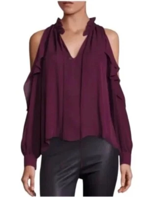 Globo de vino Parker Majorie Slvs. Blusa con volantes hombro frío talla XS se ve nueva Foto 1 de 4