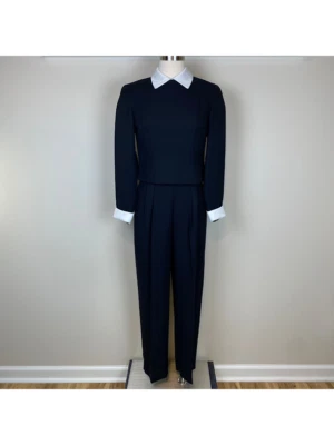 Liz Claiborne Petites Vintage Jumpsuit Black w/White Collar Cuffs Sz 4P Pantsuit - Image 1 of 4