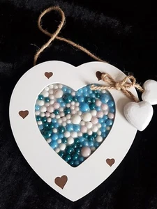 Nr. 9 Geschenk Herz, Herz mit Perlen, Gemstones, Edelsteine, Halbperlen Moos - Bild 1 von 4