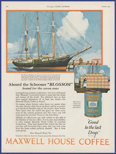 Pubblicità stampa vintage 1924 MAXWELL HOUSE goletta caffè nave fiori decorazione artistica anni 20 - Foto 1 di 1