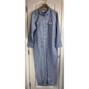 Outerknown Women's S.E.A. Suit L/S Salt True Blue Stripe Cotton Linen Size L - Picture 1 of 10