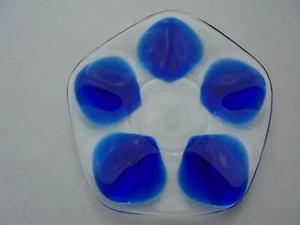 Lalique France Art Glass Cobalt Blue & Clear Oyster Plate 8" - Picture 1 of 9