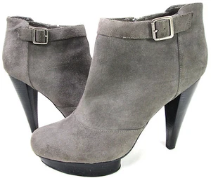 STEVE MADDEN P-Dax Gray Suede Leather Platform Ankle Boots Bootie Sz 10 Stiletto - Picture 1 of 11