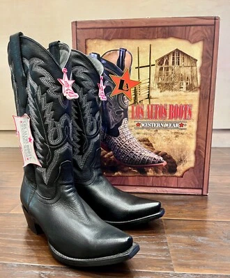 Los Altos, Botas Western Negras para Mujer, Puntera Cuadrada, Estampado de Ciervo, Talla:9  Foto 1 de 4