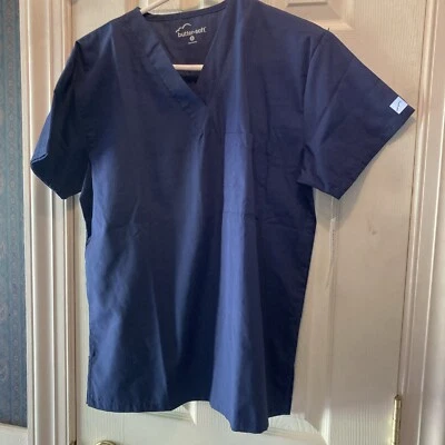 Butter-Soft Unisex Navy Blue Poly Cotton Scrub Top SZ Small - Image 1 of 4