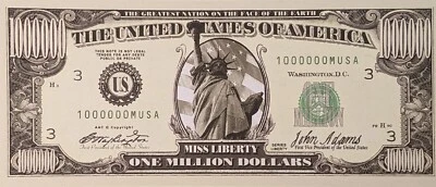 ORIGINAL $1,000,000 (1 Million) DOLLAR BILL NOVELTY. Looks & feels real - Image 1 of 2