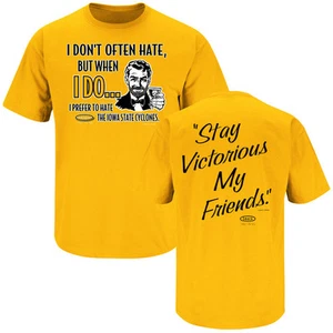 Iowa Hawkeyes "Stay Victorious My Friends" "Hate the Cyclones" Smack Gold Shirt - Picture 1 of 3