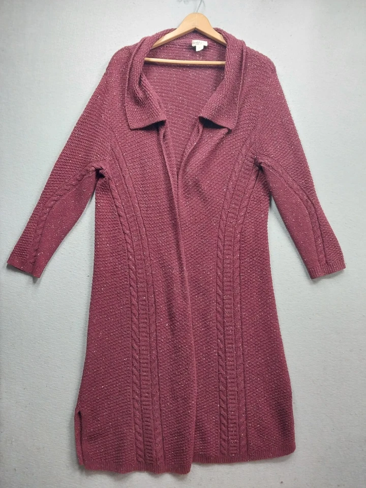 Style & Co Cardigan Sweater Duster Womens XL Burgandy Open Front Long - Image 1 of 4