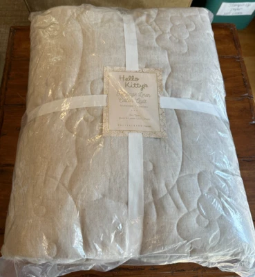 Pottery Barn Teen Hello Kitty Heritage Linen Cotton Quilt Natural FULL/QUEEN NEW - Image 1 of 4