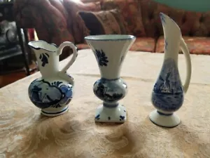 TRES JARRONES EN MINIATURA HOLLAND DELFT PINTADOS A MANO DE COLECCIÓN - Imagen 1 de 11
