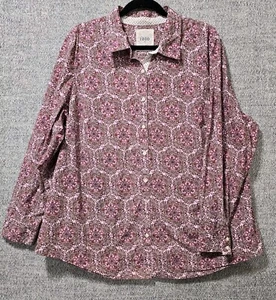 Izod Womens Blouse Shirt Plus Size 2X Long Sleeve Collared Pink Floral Pattern - Picture 1 of 11