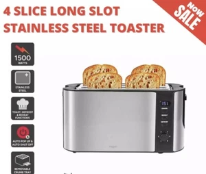 Kogan 4 Slice Long Slot Stainless Steel Toaster control Digital control panel - Picture 1 of 9